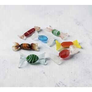 Murano Lampwork Glass Candies Set of 7 Large 4" Size Mid Century